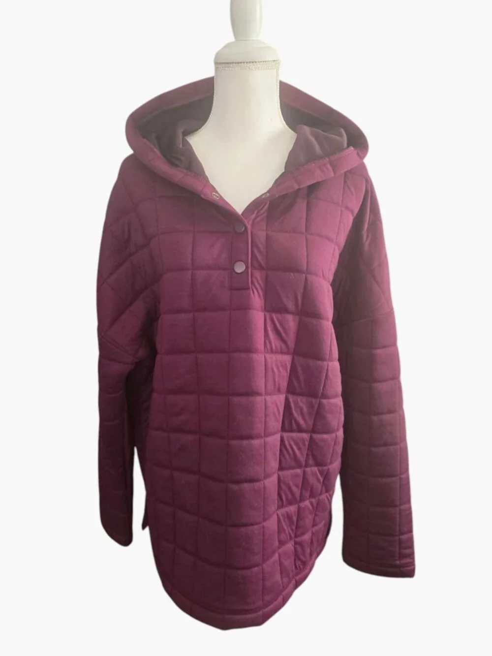NEW GapFit Burgundy Hooded Quilted Pullover Jacket Snap Closure Size XL Tall - Picture 1 of 5